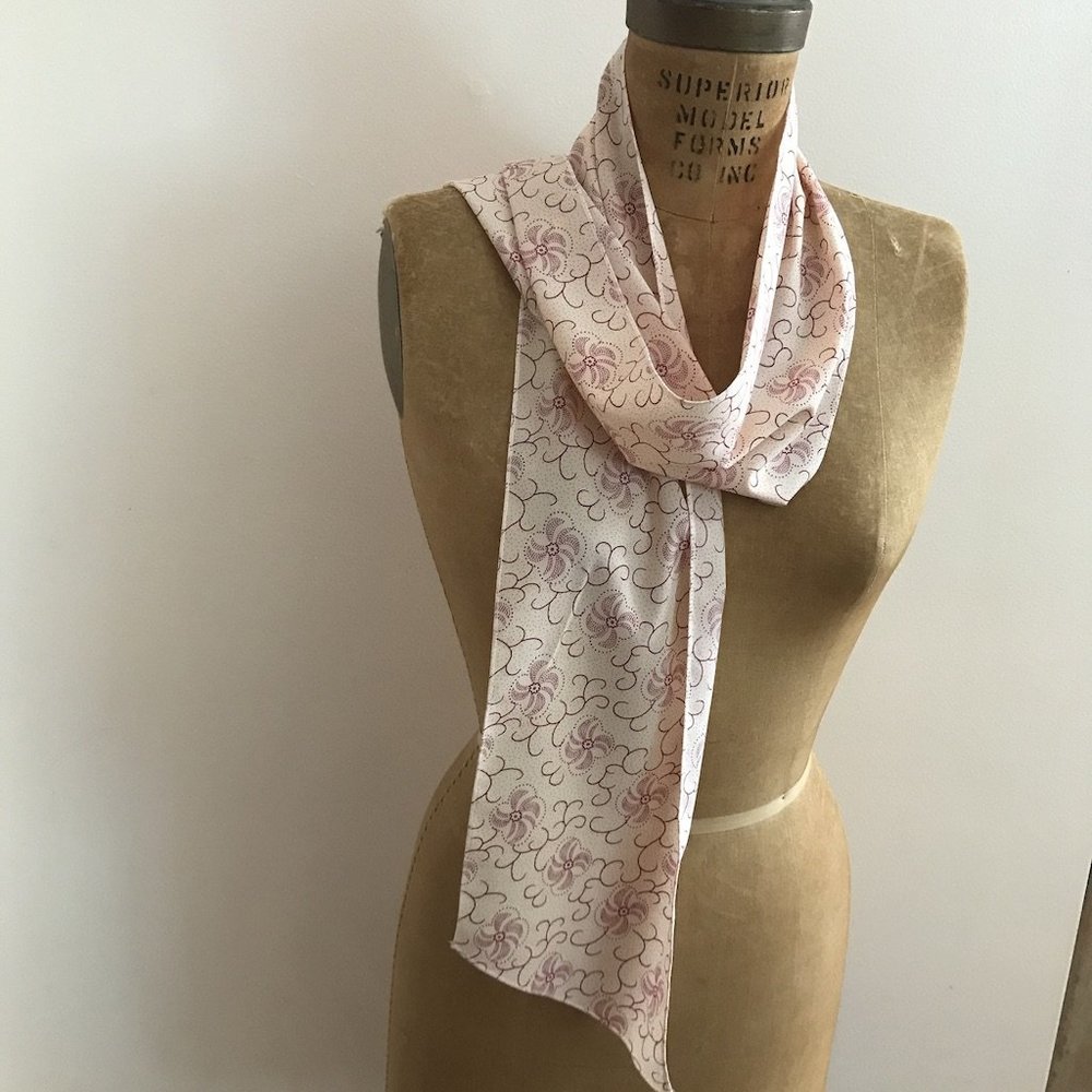 Pink Scarf with Dark Red Design